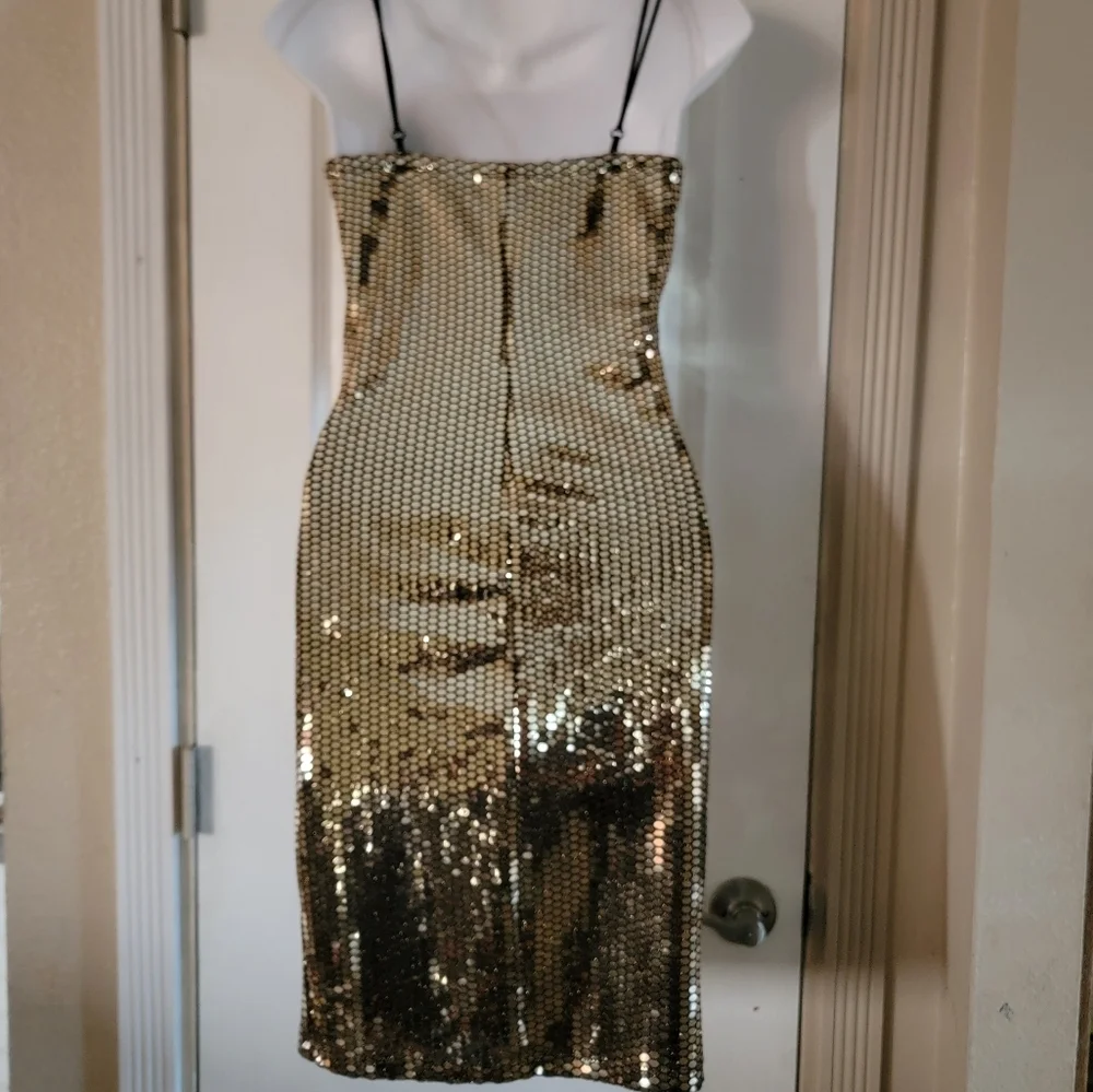 Charlotte Russe Gold and Black Sequin Midi Dress Size S - Picture 2 of 6